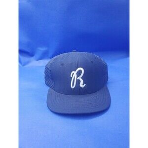 Vtg Script R DeLong Cap Trucker Snap back Made USA 80s Blue Hat